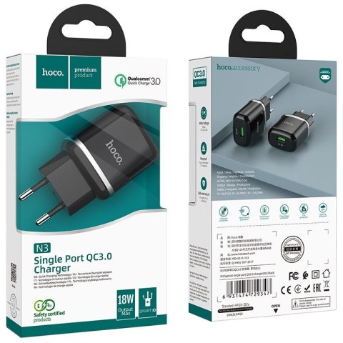 Ładowarka sieciowa do telefonu Hoco USB A QC3.0 3A 18W N3 czarna