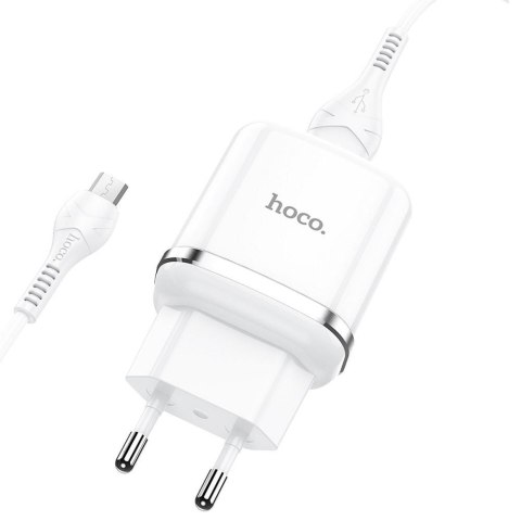 Ładowarka sieciowa do telefonu Hoco USB A QC3.0 3A 18W + kabel USB A do Micro USB N3 biała