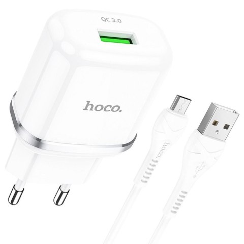 Ładowarka sieciowa do telefonu Hoco USB A QC3.0 3A 18W + kabel USB A do Micro USB N3 biała