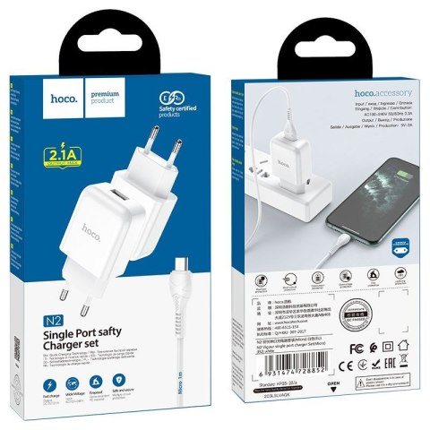 Ładowarka sieciowa do telefonu Hoco USB A QC3.0 3A 18W + kabel USB A do Micro USB N3 biała