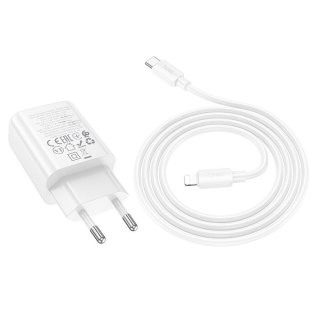 Ładowarka sieciowa do telefonu Hoco USB A + USB C QC3.0 PD 3A 30W + kabel USB C do Lightning N63 biała