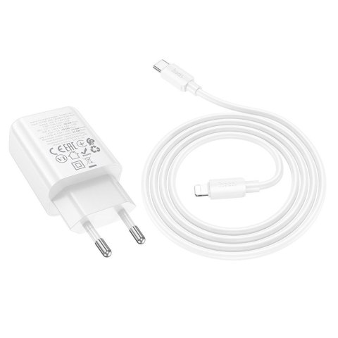 Ładowarka sieciowa do telefonu Hoco USB A + USB C QC3.0 PD 3A 30W + kabel USB C do Lightning N63 biała
