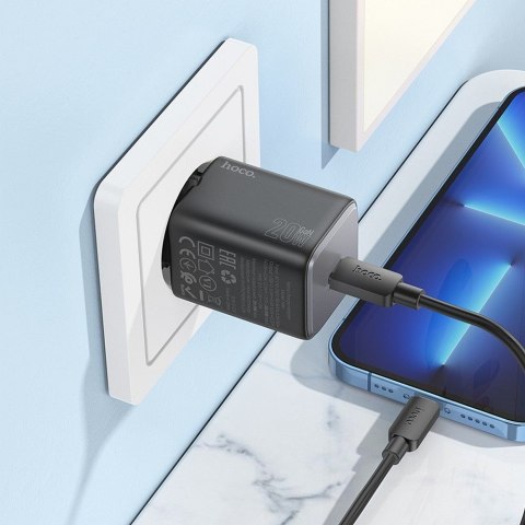 Ładowarka sieciowa do telefonu Hoco USB C QC PD 20W + kabel USB C do Lightning N40 czarna