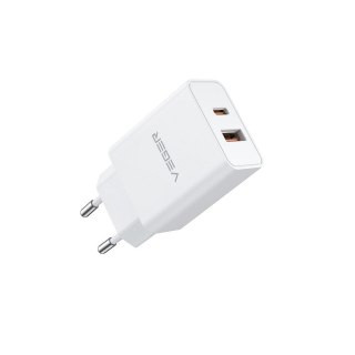 Ładowarka sieciowa do telefonu VEGER USB A + Typ C PD QC3.0 3A 30W VLS302U biała