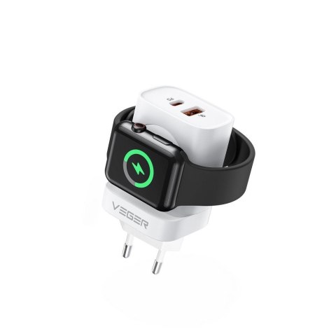 Ładowarka sieciowa do telefonu VEGER USB A + Typ C + ładowarka indukcyjna kompatybilna z Apple Watch PD QC3.0 3A 25W W002E biała