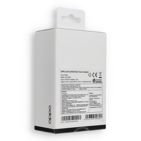 Oryginalna Ładowarka Sieciowa Oppo SuperVOOC VCA7JFEH 65W Power Adapter biała blister