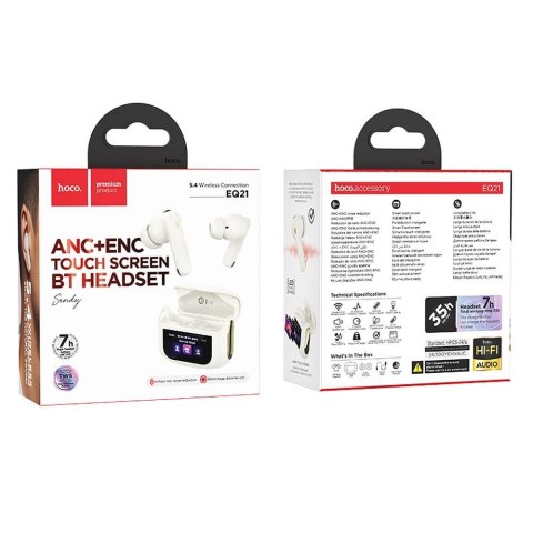 Słuchawki bezprzewodowe douszne Hoco z ekranem dotykowym TWS ANC ENC EQ21 białe