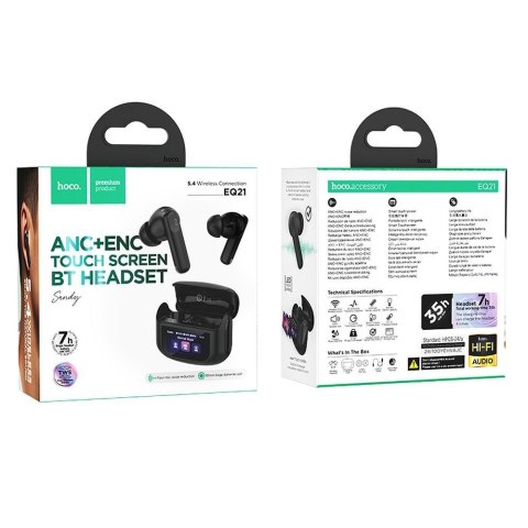 Słuchawki bezprzewodowe douszne Hoco z ekranem dotykowym TWS ANC ENC EQ21 czarne