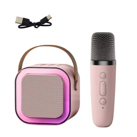 Zestaw Karaoke Głośnik Mikrofon Bezprzewodowy K12 RGB Bluetooth Różowy