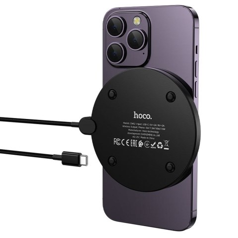 Ładowarka indukcyjna Hoco 15W z kablem USB C i wyświetlaczem CW62 czarna