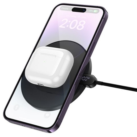 Ładowarka indukcyjna Hoco 15W z kablem USB C i wyświetlaczem CW62 czarna