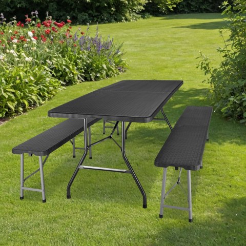Zestaw cateringowy RATTAN stół 180cm + 2x ławka czarny