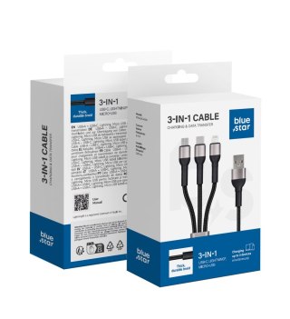 Kabel 3w1 USB A do Lightning / Micro USB / USB C Blue Star 2,4A z oplotem 1,2 m TFK-DC-010 czarny