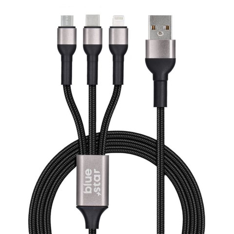 Kabel 3w1 USB A do Lightning / Micro USB / USB C Blue Star 2,4A z oplotem 1,2 m TFK-DC-010 czarny