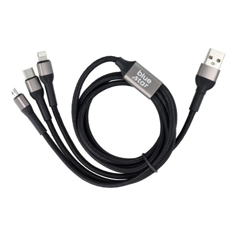 Kabel 3w1 USB A do Lightning / Micro USB / USB C Blue Star 2,4A z oplotem 1,2 m TFK-DC-010 czarny