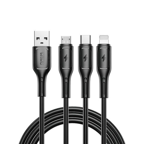 Kabel 3w1 USB A do USB C, Micro USB, Lightning Wiwu 3,1A Wi-C045E 1m czarny