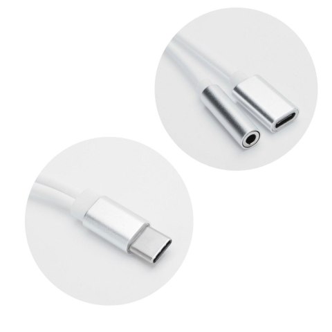Adapter AUX 2w1 Typ C (męski) do Typ C (żeński) / Jack 3,5 mm (żeński) biały