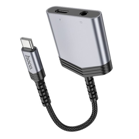 Adapter AUX 2w1 USB C do USB C / Jack 3,5 mm Hoco 27W LS39 szary