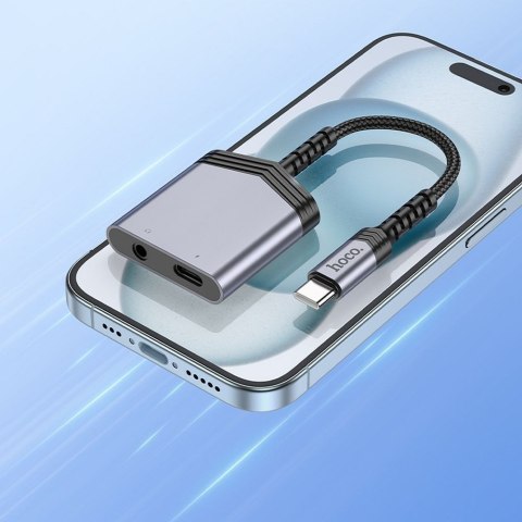 Adapter AUX 2w1 USB C do USB C / Jack 3,5 mm Hoco 27W LS39 szary