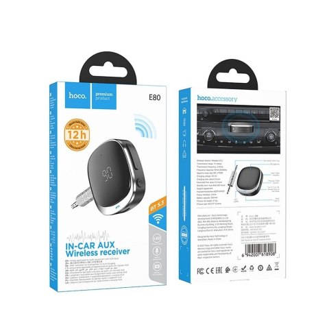 Adapter AUX bluetooth Jack 3,5 mm Hoco z wyświetlaczem E80 czarny