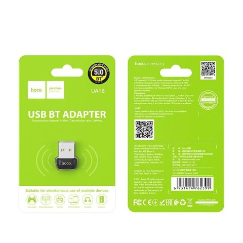 Adapter USB A bluetooth Hoco UA18 czarny