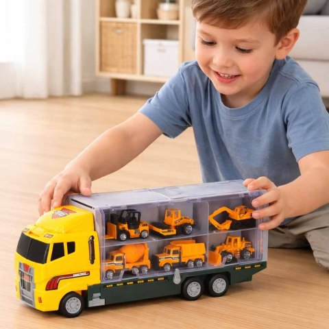 Ciężarówka TIR transporter + metalowe auta maszyny budowlan