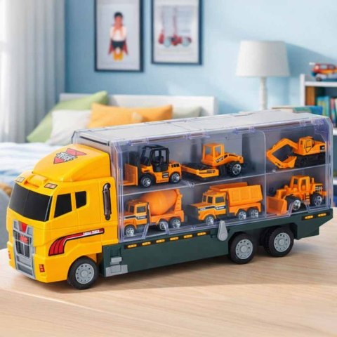Ciężarówka TIR transporter + metalowe auta maszyny budowlan