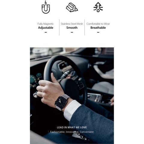 DUX DUCIS pasek MILANESE magnetyczny ze stali nierdzewnej do Apple Watch 38 / 40 / 41 mm szary