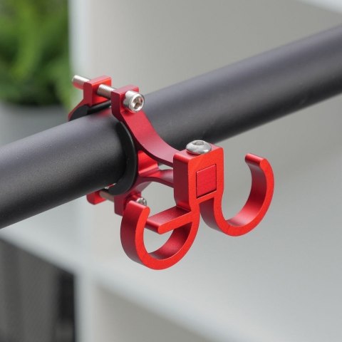 Hak uchwyt na zakupy podwójny do roweru / hulajnogi aluminiowy FS366 czerwony