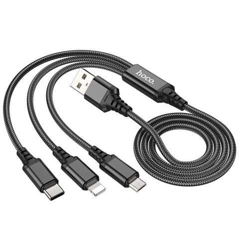 Kabel 3w1 USB A do Lightning / Micro USB / USB C Hoco 2A 1 m X76 czarny