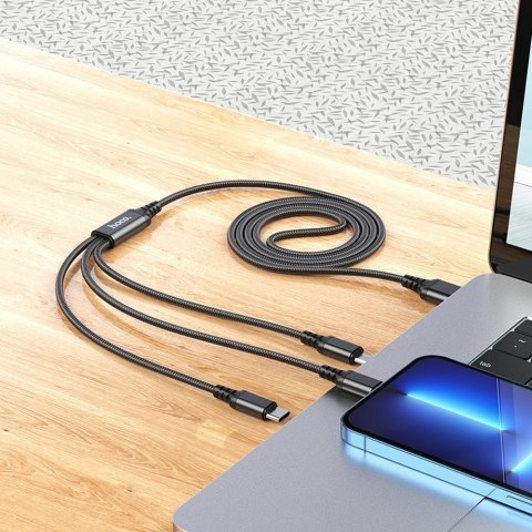 Kabel 3w1 USB A do Lightning / Micro USB / USB C Hoco 2A 1 m X76 czarny