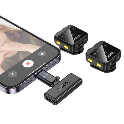 Mikrofon krawatowy bezprzewodowy Lightning / USB C Hoco 2 szt L17 czarny