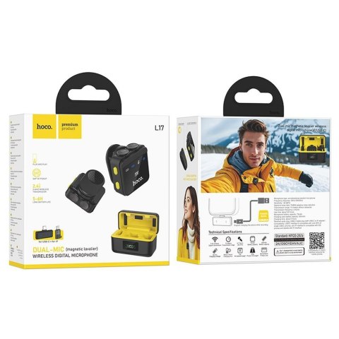 Mikrofon krawatowy bezprzewodowy Lightning / USB C Hoco 2 szt L17 czarny