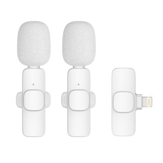 Mikrofon krawatowy bezprzewodowy Lightning podwójny (2 w zestawie) K1 biały