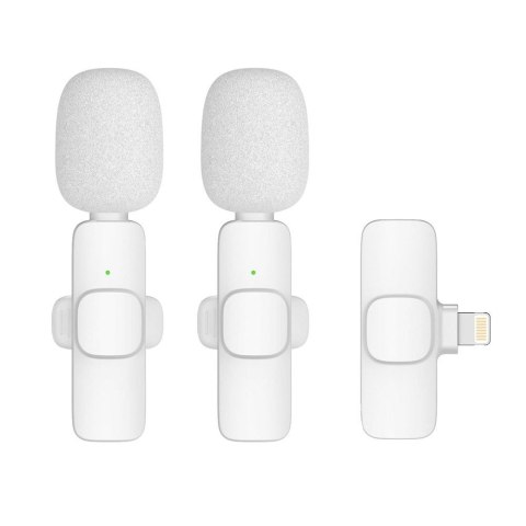 Mikrofon krawatowy bezprzewodowy Lightning podwójny (2 w zestawie) K1 biały