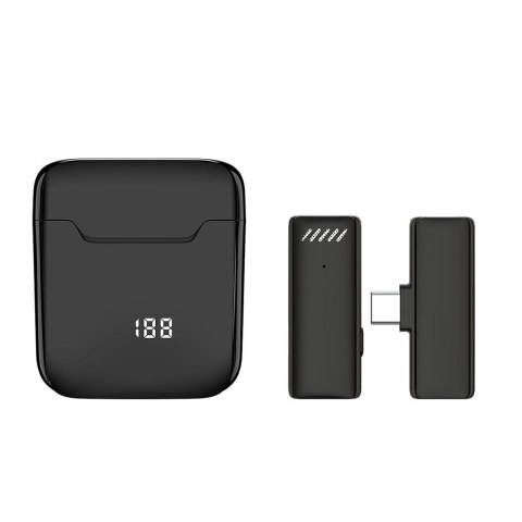 Mikrofon krawatowy bezprzewodowy Typ C z etui ładującym S11 czarny