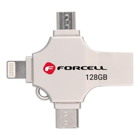 Pendrive 128GB USB 3.2 Gen 1 (USB A / USB C / Lightning / Micro USB) Forcell F-Data Metal Quad srebrny