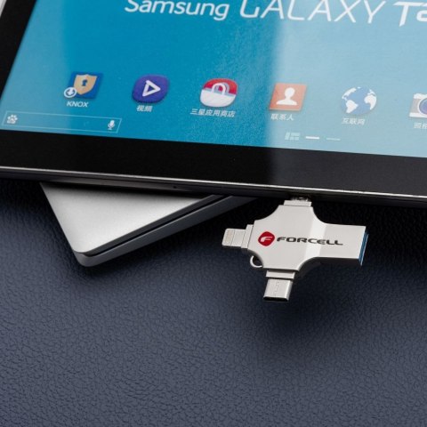 Pendrive 128GB USB 3.2 Gen 1 (USB A / USB C / Lightning / Micro USB) Forcell F-Data Metal Quad srebrny