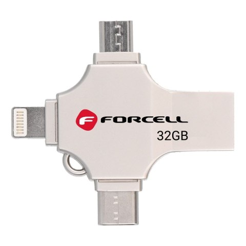Pendrive 32GB USB 3.2 Gen 1 (USB A / USB C / Lightning / Micro USB) Forcell F-Data Metal Quad srebrny