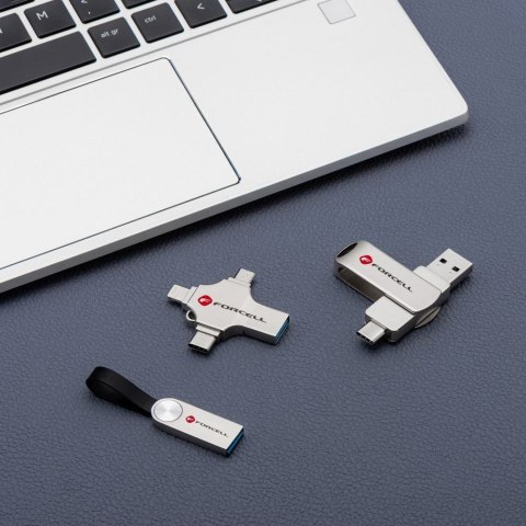 Pendrive 32GB USB 3.2 Gen 1 (USB A / USB C / Lightning / Micro USB) Forcell F-Data Metal Quad srebrny