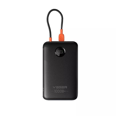 Powerbank Veger 10000 mAh z wbudowanym kablem USB C QC3.0 PD 2A 22,5W K1C W1189 czarny