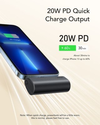 Powerbank Veger PlugOn (W0556P) PD QC3.0 3A 20W 5000 mAh z wbudowanym złączem Lightning czarny