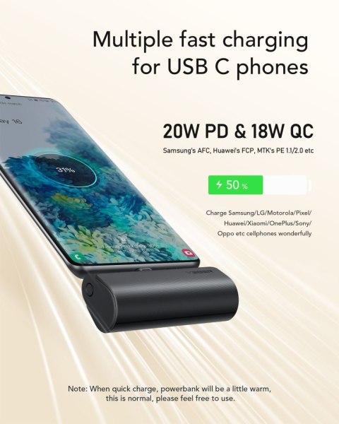 Powerbank Veger PlugOn (W0556/V0556) PD QC3.0 3A 20W 5000 mAh z wbudowanym złączem Typ C czarny