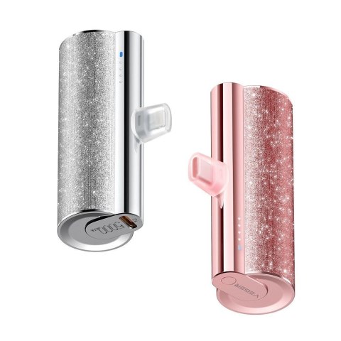 Powerbank Veger PlugOn (W0573) PD QC3.0 2,4A 12W 5000 mAh z wbudowanym złączem USB C rózowy