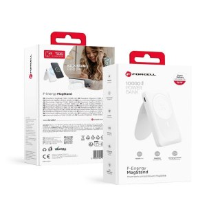 Powerbank zgodny z MagSafe Forcell F-Energy MagStand F10K2 QC3.0 PD 5A 20W 10000 mAh biały