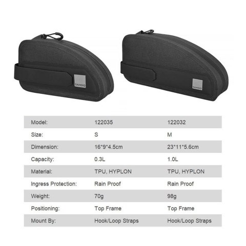 SAHOO torba rowerowa na ramę rowerową z zamkiem 0,3L 122035 czarna