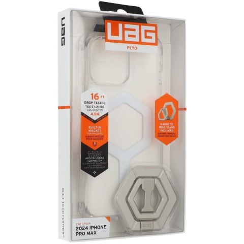 UAG Urban Armor Gear futerał PLYO kompatybilny z MagSafe oraz Magnetic Ring Stand do IPHONE 16 Pro Max ice-white / titanium