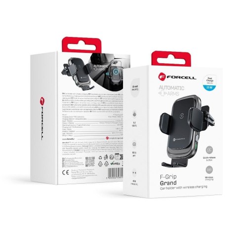 Uchwyt na telefon do samochodu indukcyjny Forcell F-Grip Grand F-24 15W do kratki srebrny