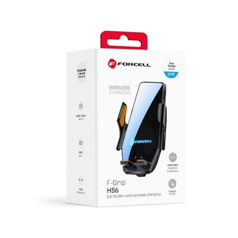 Uchwyt na telefon do samochodu indukcyjny Forcell F-Grip HS6 15W do szyby / kratki czarny