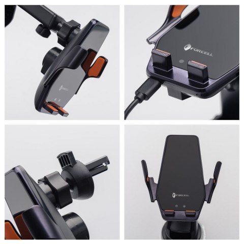 Uchwyt na telefon do samochodu indukcyjny Forcell F-Grip HS6 15W do szyby / kratki czarny